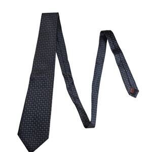 Umberto Bossi Silk Tie Men Geometric Gray Black Silk Roma Milano Preppy Casual